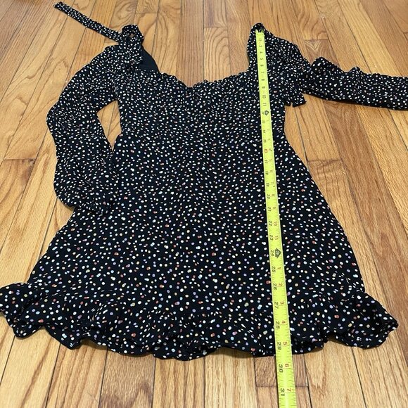Reformation Elin Black Confetti Polka Dot Square Neck Bow Shoulder Mini Dress 4 - Picture 9 of 10